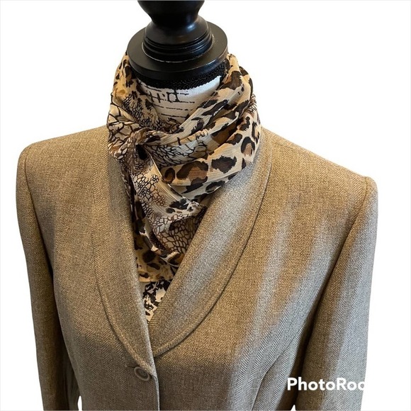 Le Suit Collections Blazer Jacket Size 12 Brown Scarf 2pc Set workwear - Picture 2 of 10